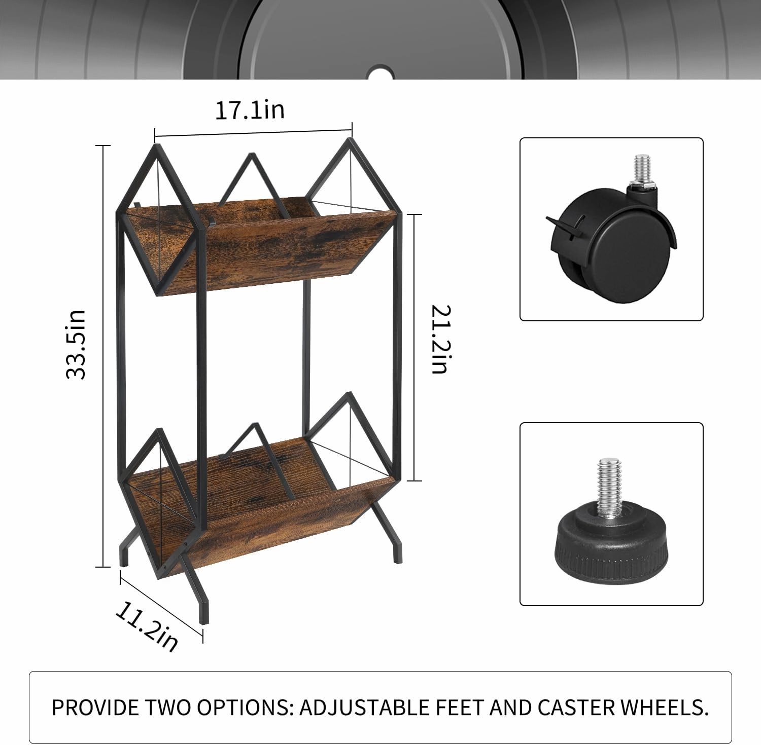YINMIT Vinyl Record Holder, 160-200 LP Vinyl Record Storage Rack, Quick Assembly, Retro Style Organizer for Magazine, Book, Files, Albums (Retro Brown, 2 Tier)