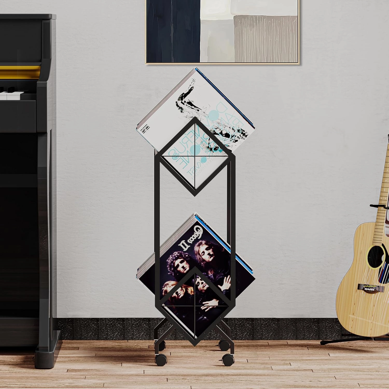YINMIT Vinyl Record Holder, 160-200 LP Vinyl Record Storage Rack, Quick Assembly, Retro Style Organizer for Magazine, Book, Files, Albums (Retro Brown, 2 Tier)