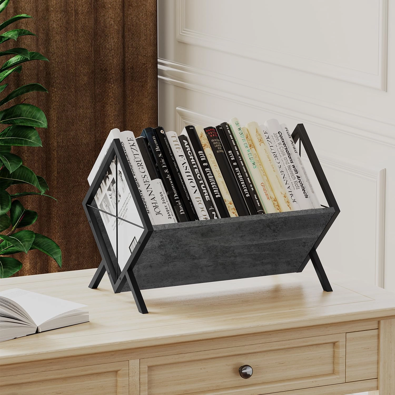 YINMIT Vinyl Record Holder, 80-100 LP Vinyl Record Storage Rack, Quick Assembly Vinyl Record Display, Retro Style Organizer for Magazine, Book, Files, Albums (Grey, 1 Tier)