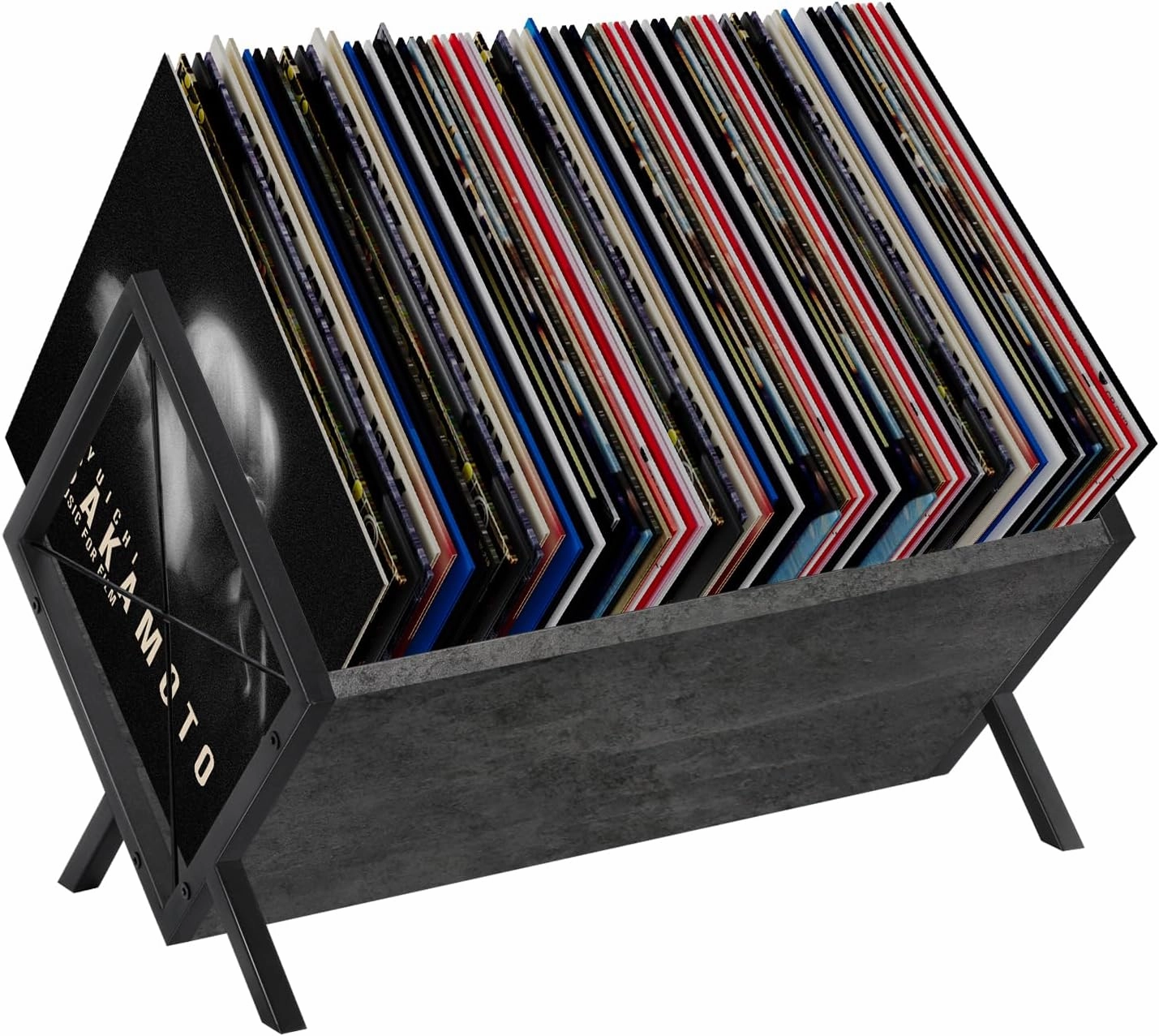 YINMIT Vinyl Record Holder, 80-100 LP Vinyl Record Storage Rack, Quick Assembly Vinyl Record Display, Retro Style Organizer for Magazine, Book, Files, Albums (Grey, 1 Tier)