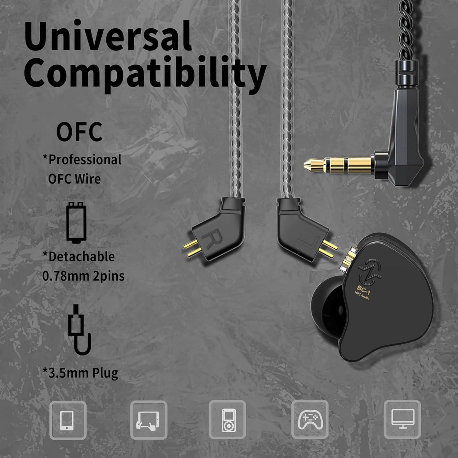 YINYOO CCZ Melody in Ear Monitors Wired Earbuds in Ear Headphones Without Microphone IEM HiFi Bass with 1DD 1BA, Ear fins, 4N OFC Cable for Musicians, Singer, on Stage, Studio (Nomic, Dark Black)