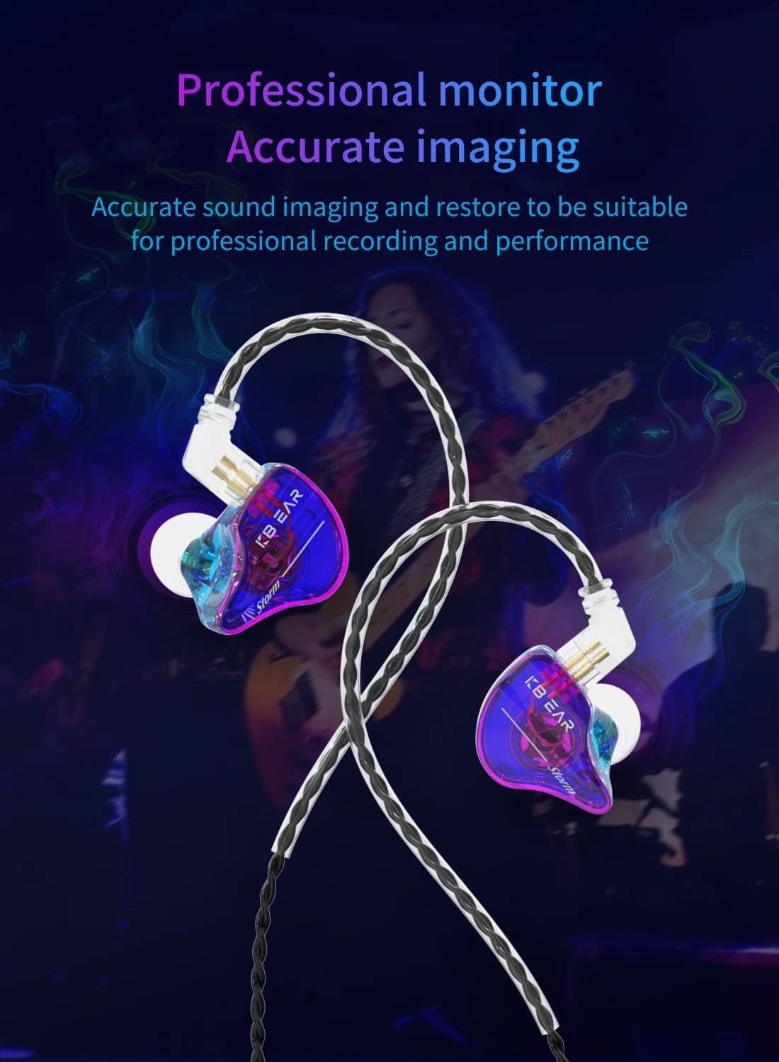 YINYOO KBEAR Storm Earphones in Ear Monitor for Singers Drummers Musicians Bassists, Hi Res Wired Earbuds in Ear Headphones Custom IEM, Detachable OFC Silver-Plated Cable Auriculares