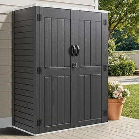 YITAHOME 59 cuft Outdoor Vertical Storage Shed, Tall Storage Shed Outdoor w/o Shelf, Outdoor Waterproof Storage Cabinet for Garage, Pool Storage, Garden Shed Outdoor Storage, Dark Gray equipment cabinet,AV gear cabinet,component enclosure,