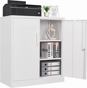 Yizosh Metal Garage Storage Cabinet with 2 Doors and 2 Adjustable Shelves - 35.5" Steel Lockable File Cabinet for Home Office,Garage,Gym,School (White) equipment cabinet,AV gear cabinet,component enclosure,