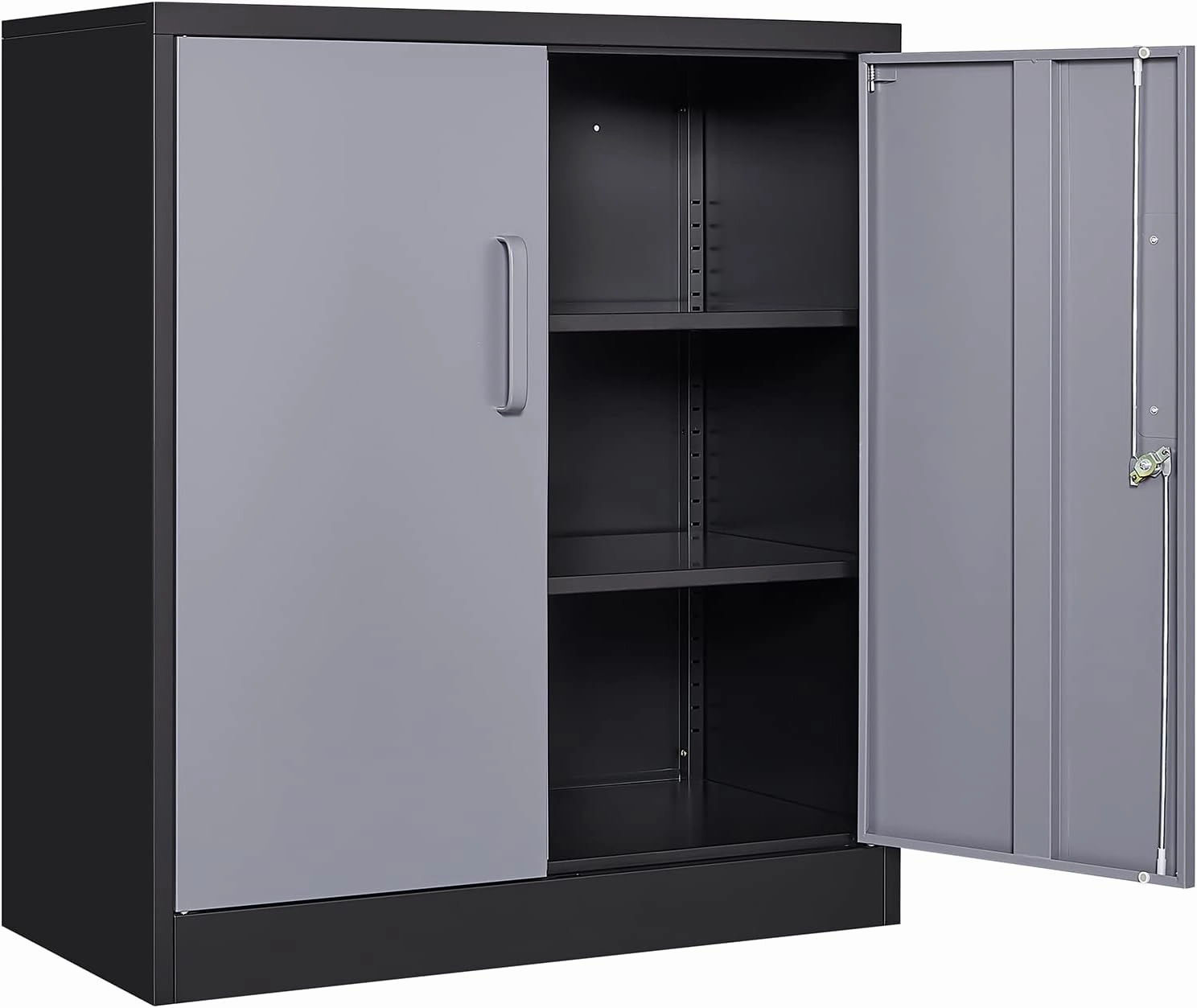 Yizosh Metal Garage Storage Cabinet with 2 Doors and 2 Adjustable Shelves - 35.5" Steel Lockable File Cabinet for Home Office,Garage,Gym,SchoolGray Black equipment cabinet,AV gear cabinet,component enclosure,