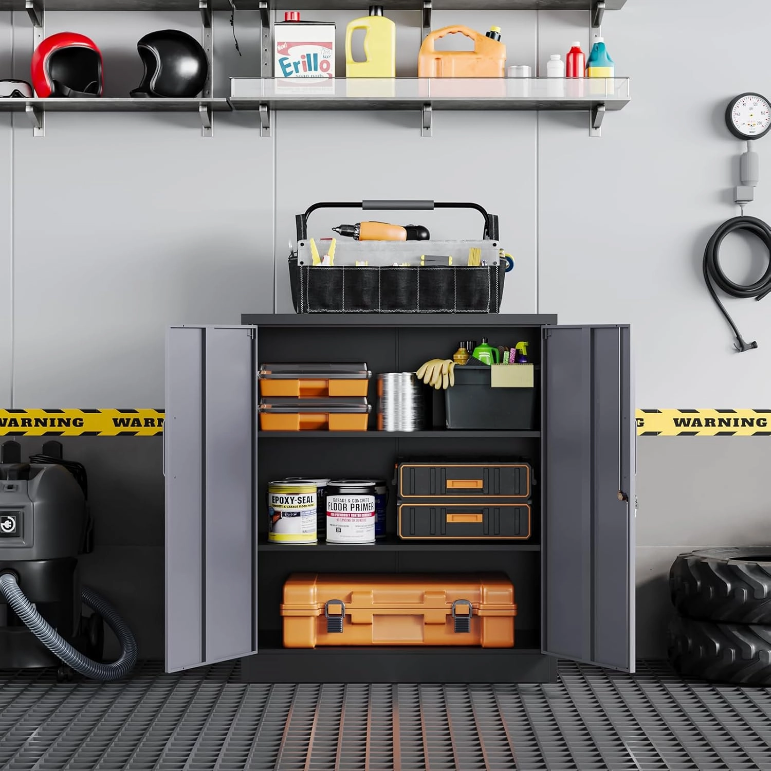 Yizosh Metal Garage Storage Cabinet with 2 Doors and 2 Adjustable Shelves - 35.5" Steel Lockable File Cabinet for Home Office,Garage,Gym,SchoolGray Black