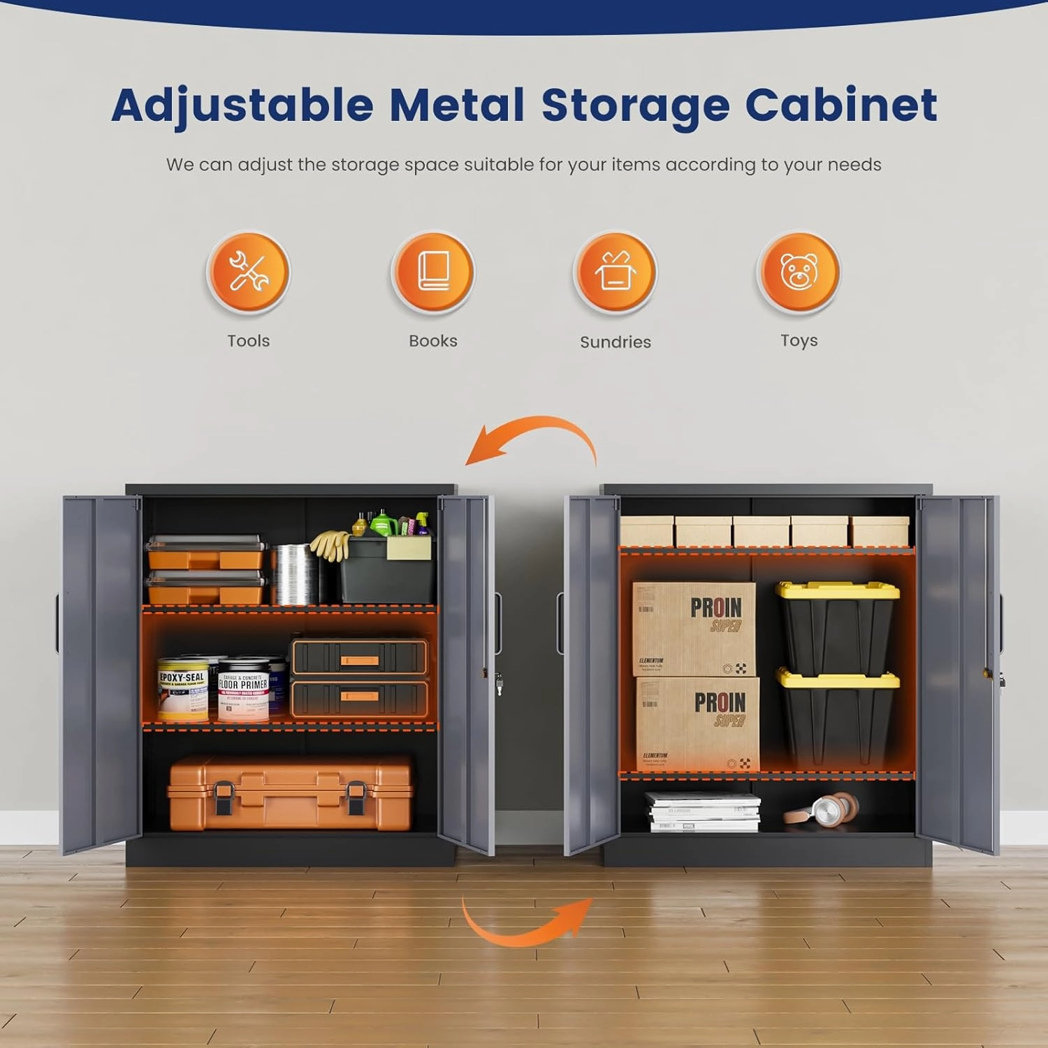 Yizosh Metal Garage Storage Cabinet with 2 Doors and 2 Adjustable Shelves - 35.5" Steel Lockable File Cabinet for Home Office,Garage,Gym,SchoolGray Black
