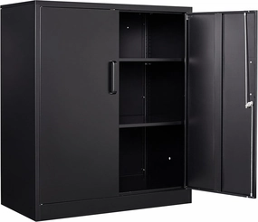 Yizosh Metal Garage Storage Cabinet with 2 Doors and 2 Adjustable Shelves - 35.5" Steel Lockable File Counter Cabinet for Home Office,Garage,Gym,SchoolBlack equipment cabinet,AV gear cabinet,component enclosure,