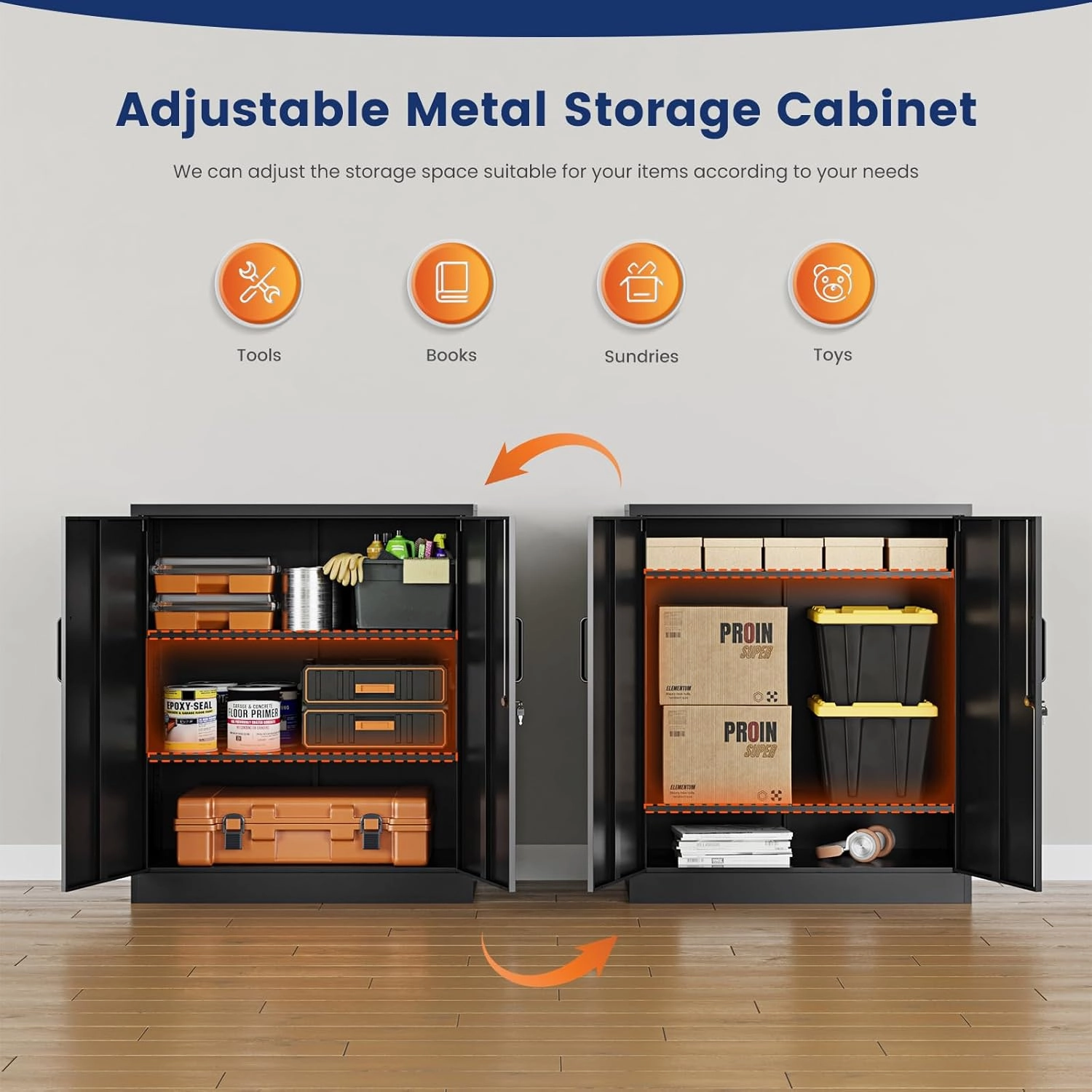 Yizosh Metal Garage Storage Cabinet with 2 Doors and 2 Adjustable Shelves - 35.5" Steel Lockable File Counter Cabinet for Home Office,Garage,Gym,SchoolBlack