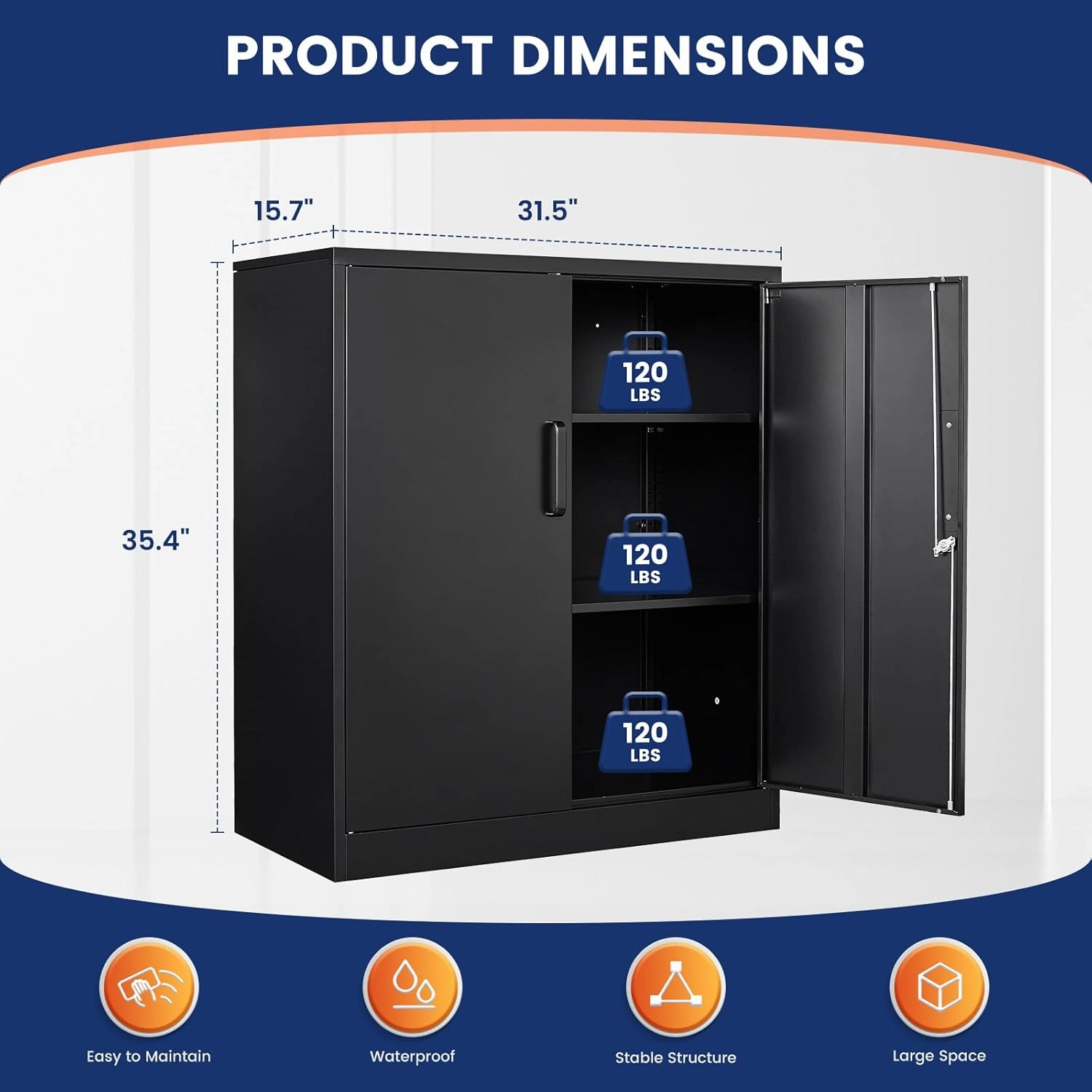 Yizosh Metal Garage Storage Cabinet with 2 Doors and 2 Adjustable Shelves - 35.5" Steel Lockable File Counter Cabinet for Home Office,Garage,Gym,SchoolBlack