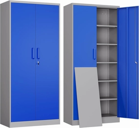 Yizosh Metal Garage Storage Cabinet with 2 Doors and 5 Adjustable Shelves - 71" Steel Lockable File Cabinet,Locking Tool Cabinets for Office,Home,Garage,Gym,School (Gray Blue) equipment cabinet,AV gear cabinet,component enclosure,