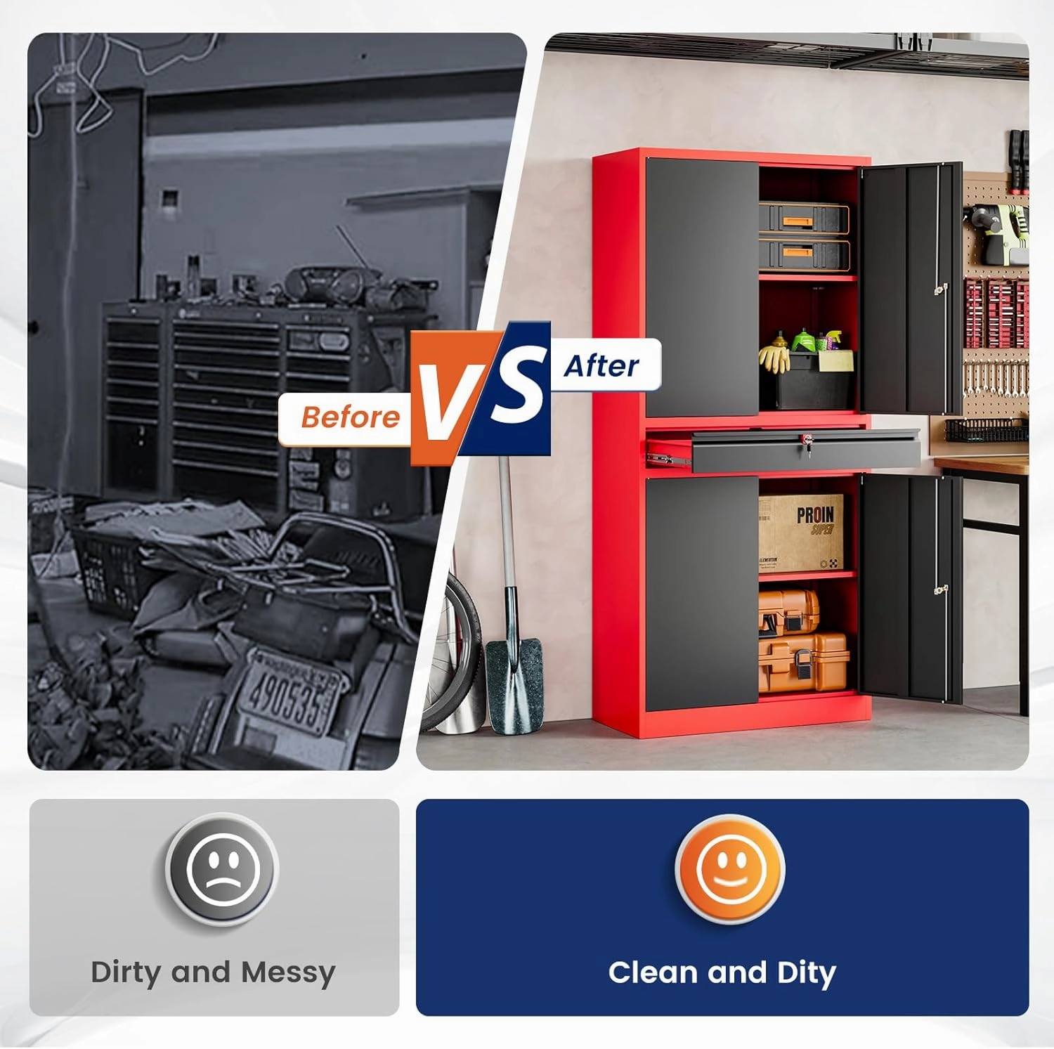 Yizosh Metal Garage Storage Cabinet with Locking Doors and Adjustable Shelves,- 71" Tool Storage Cabinet with 1 Drawer for Garage,Office,Warehouse