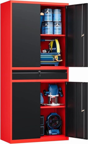 Yizosh Metal Garage Storage Cabinet with Locking Doors and Adjustable Shelves,- 71" Tool Storage Cabinet with 1 Drawer for Garage,Office,Warehouse equipment cabinet,AV gear cabinet,component enclosure,