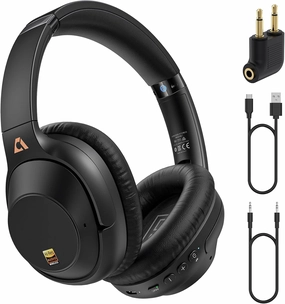 YMOO Bluetooth 5.3 Hybrid Active Noise Cancelling Headphones for Airplane Travel, Wired and Wireless ANC Headphones, 80H Playtime Over Ear Headphone, Low Latency Bluetooth Headset with Mic for Adults over-ear headphones,closed back headphones,wireless stud
