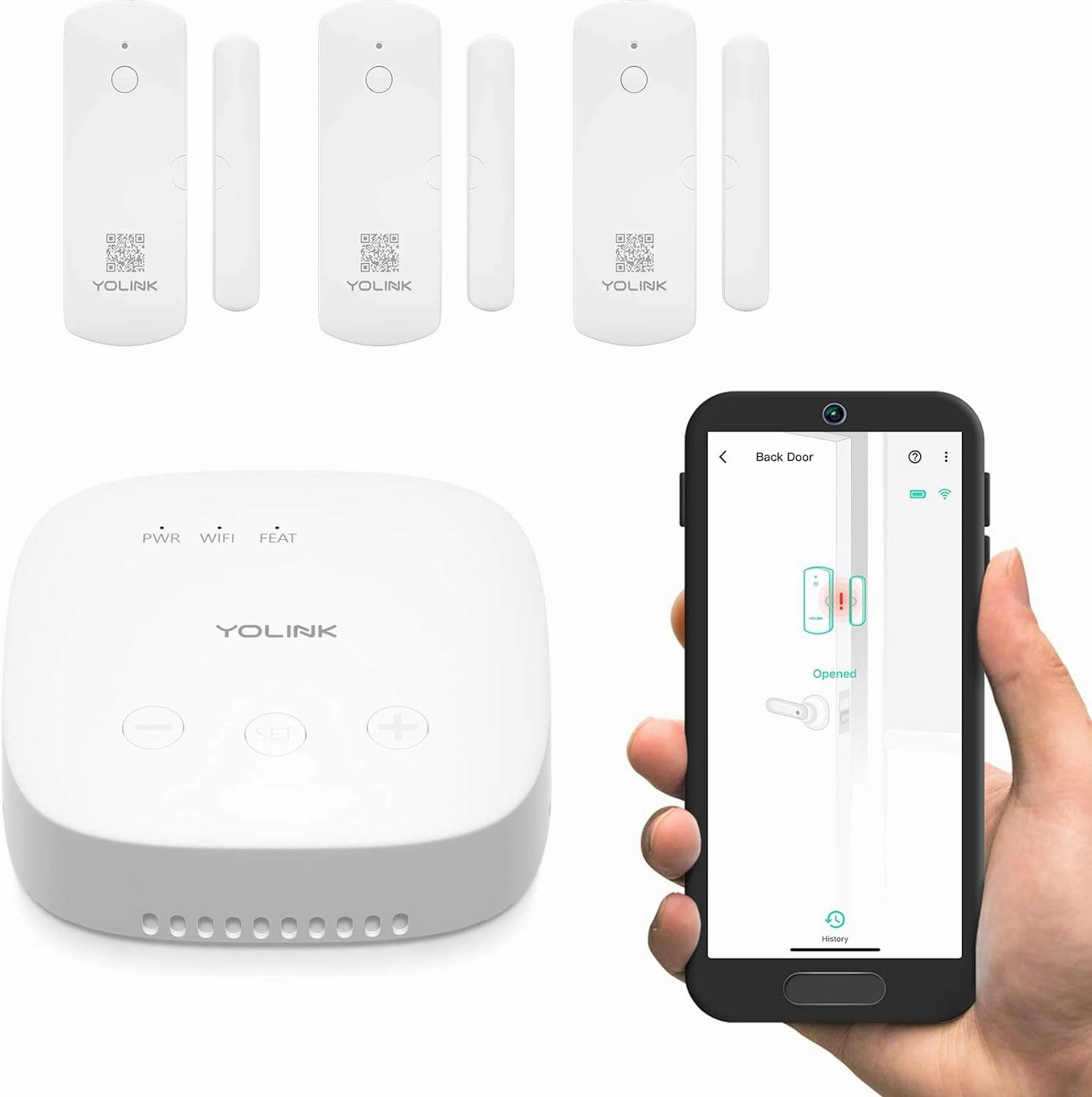 YoLink LoRa Smart Door Sensor Starter Kit: SpeakerHub Audio Hub & (3) Door Sensors - Up to 1/4 Mile Open-Air Range, Door Left-Open Reminders, up to 5 Year Battery Life, Alexa, IFTTT, Home Assistant smart audio hub,voice control speaker,Alexa compatible