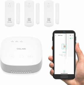YoLink LoRa Smart Door Sensor Starter Kit: SpeakerHub Audio Hub & (3) Door Sensors - Up to 1/4 Mile Open-Air Range, Door Left-Open Reminders, up to 5 Year Battery Life, Alexa, IFTTT, Home Assistant smart audio hub,voice control speaker,Alexa compatible