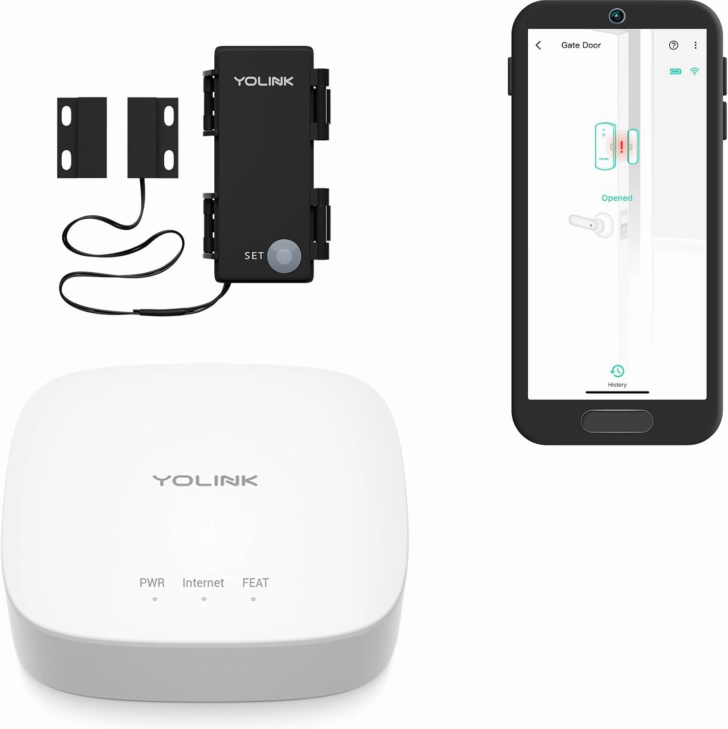 YoLink LoRa Smart Outdoor Contact Sensor & Hub Starter Kit, Gate & Shed Door Sensor, Universal Contact-Closure Sensor, Email/SMS/Push Alerts, 1/4 Mile Open Air Range, Alexa, IFTTT, Home Assistant smart audio hub,voice control speaker,Alexa compatib