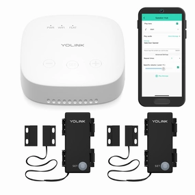 YoLink LoRa Smart Outdoor Contact Sensor & SpeakerHub Starter Kit: SpeakerHub Audio hub, (2) Gate & Shed Door Sensors, Email/SMS/Push Alerts, 1/4 Mile Open Air Range, Alexa, IFTTT, Home Assistant smart audio hub,voice control speaker,Alexa compatib
