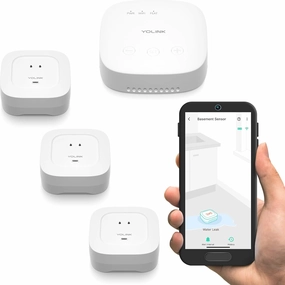 YoLink Smart Home Starter Kit: SpeakerHub & Water Leak Sensor 4 with 105dB Audio Alarm 3-Pack, SMS/Text, Email & Push Notifications, Freeze Warning, LoRa Up to 1/4 Mile Open-Air Range, w/Alexa, IFTTT smart audio hub,voice control speaker,Alexa comp