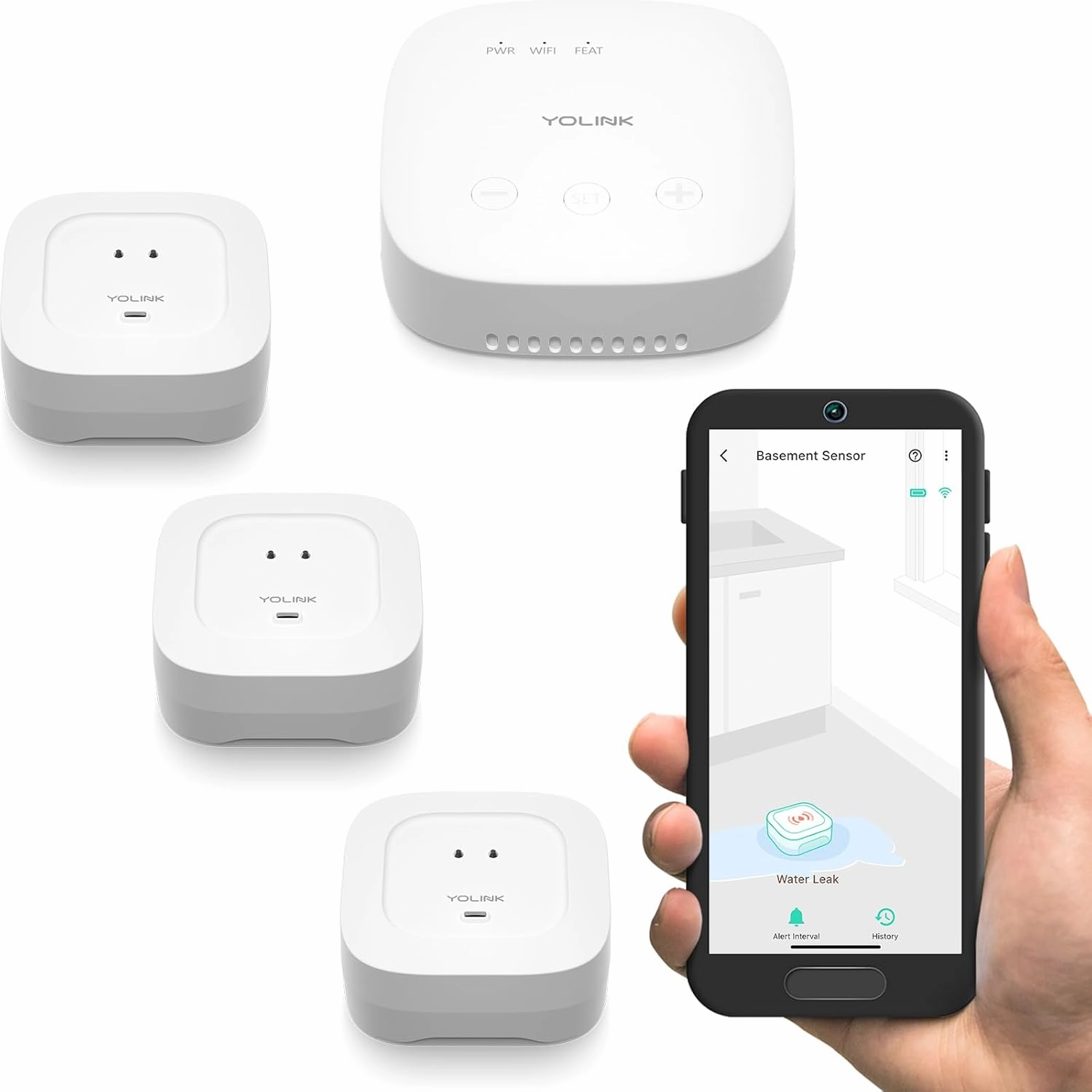 YoLink Smart Home Starter Kit: SpeakerHub & Water Leak Sensor 4 with 105dB Audio Alarm 3-Pack, SMS/Text, Email & Push Notifications, Freeze Warning, LoRa Up to 1/4 Mile Open-Air Range, w/Alexa, IFTTT smart audio hub,voice control speaker,Alexa comp