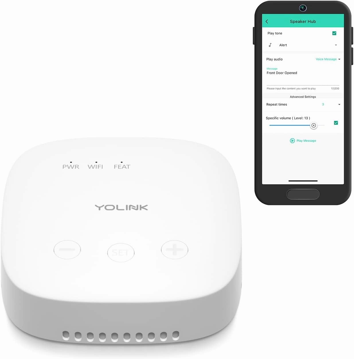 YoLink SpeakerHub - Smart Home Speaker Hub, Plays Tones/Alarms and Your Text-to-Speech Custom Messages, Voice Announcements, Audio Voice Alert, Spoken Alerts, LoRa-Powered  Mile Range, WiFi Required smart audio hub,voice control speaker,Alexa compatible au