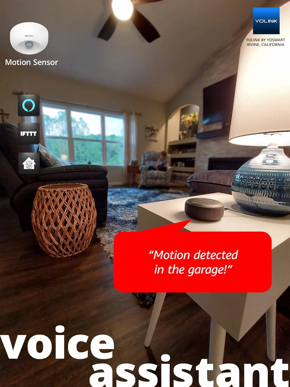 YoLink SpeakerHub & One Motion Sensor Smart Home and Security Kit  Audio Hub Plays Tones/Sounds, Spoken Messages, LoRa-Powered  Mile Range, WiFi Required