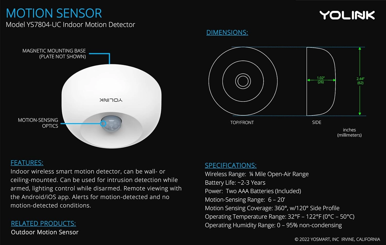 YoLink SpeakerHub & One Motion Sensor Smart Home and Security Kit  Audio Hub Plays Tones/Sounds, Spoken Messages, LoRa-Powered  Mile Range, WiFi Required