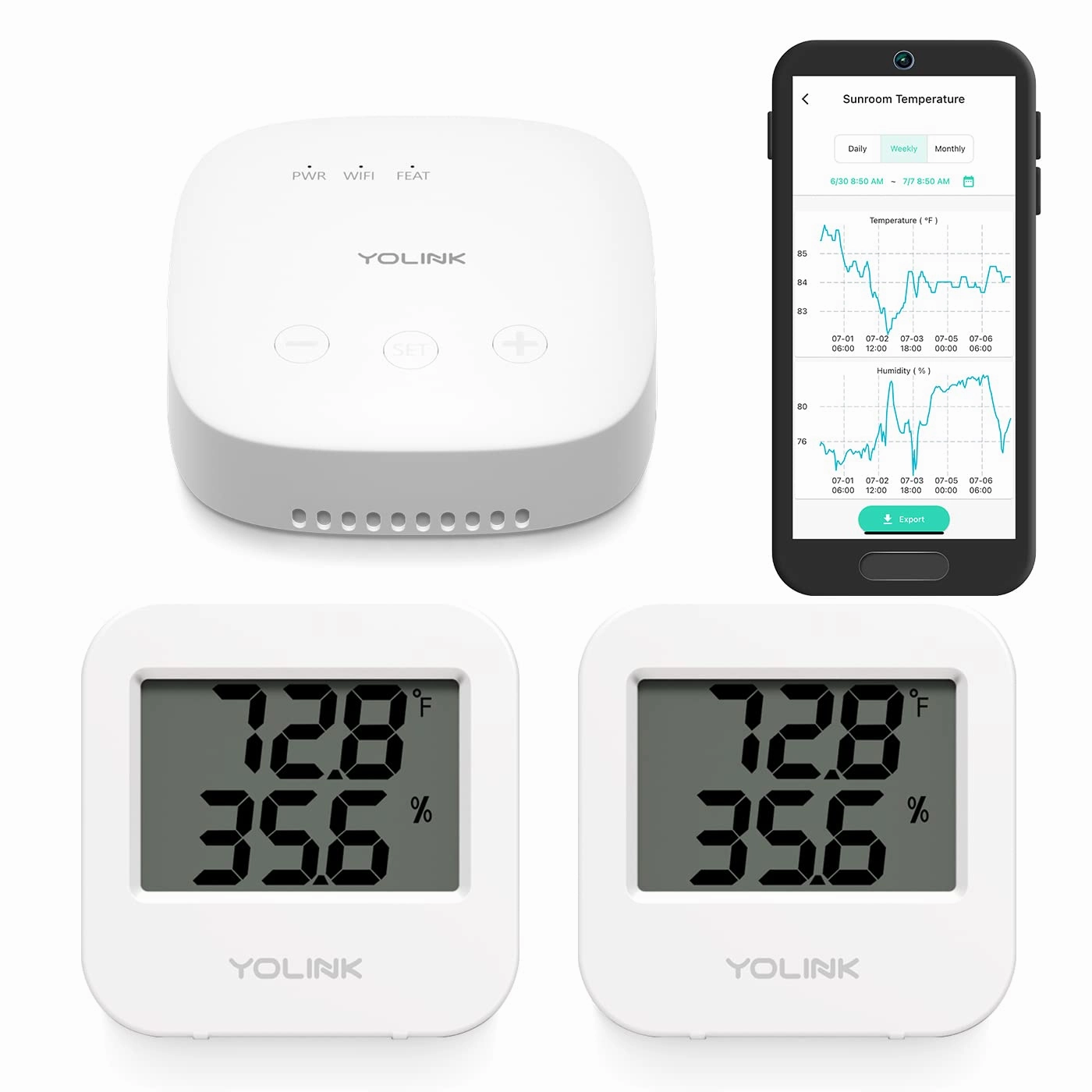 YoLink SpeakerHub & Two Temp/Humidity Sensors Starter Kit  Audio Hub Plays Tones/Sounds, Spoken Messages, Text Messages, LoRa-Powered  Mile Range, Compatible with IFTTT, WiFi Required smart audio hub,voice control speaker,Alexa compatible audio,