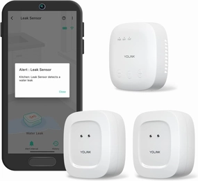 YoLink Water Leak Detection Starter Kit, w/SpeakerHub Audio/Talking Hub & Water Leak Sensors, LoRa Up to 1/4 Mile Open-Air Range, SMS/Text, Email & Push Notifications, w/Alexa, IFTTT, Home Assistant smart audio hub,voice control speaker,Alexa compa