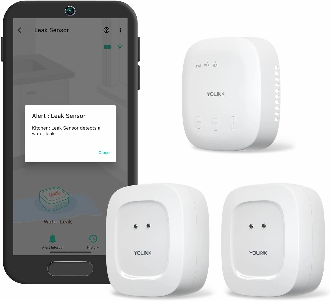 YoLink Water Leak Detection Starter Kit, w/SpeakerHub Audio/Talking Hub & Water Leak Sensors, LoRa Up to 1/4 Mile Open-Air Range, SMS/Text, Email & Push Notifications, w/Alexa, IFTTT, Home Assistant smart audio hub,voice control speaker,Alexa compa