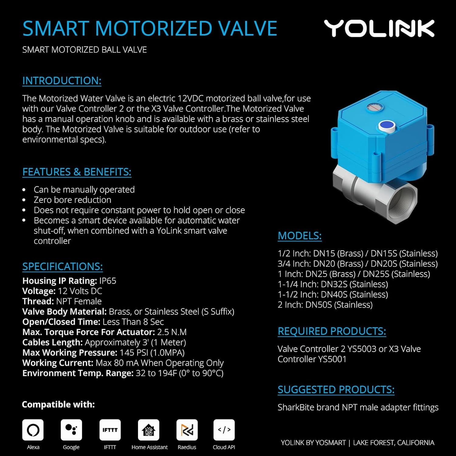 YoLink Wireless Smart Valve Control Kit, 3/4" Stainless Steel Motorized Valve, Wireless Valve Controller 2