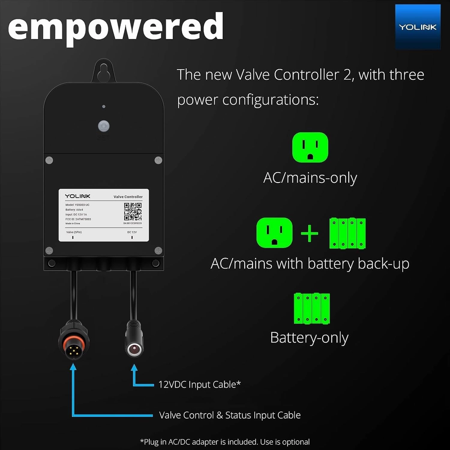 YoLink Wireless Smart Valve Control Kit, 3/4" Stainless Steel Motorized Valve, Wireless Valve Controller 2