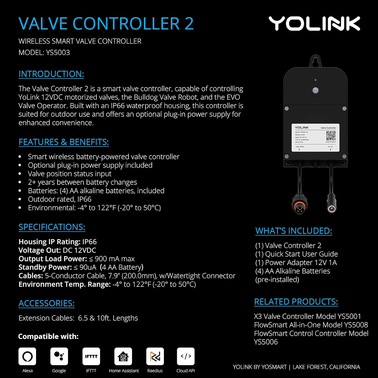 YoLink Wireless Smart Valve Control Kit, 3/4" Stainless Steel Motorized Valve, Wireless Valve Controller 2