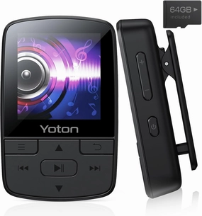 YOTON MP3 Player with Bluetooth 5.2, 64GB Mini HiFi-Music Player with Sports Clip, Portable MP3 Player for Kids with Independent Volume Button, FM Radio, Earphones Included hi-res portable player,digital audio player,DAP lossless,