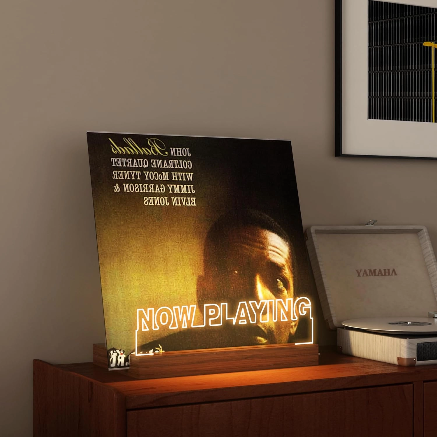 YuanDian Now Playing Vinyl Stand, Light up Now Spinning Record Stand, Wooden Acrylic Holder for Vinyl Album Display Storage, Record LED Display Storage Collection Holder