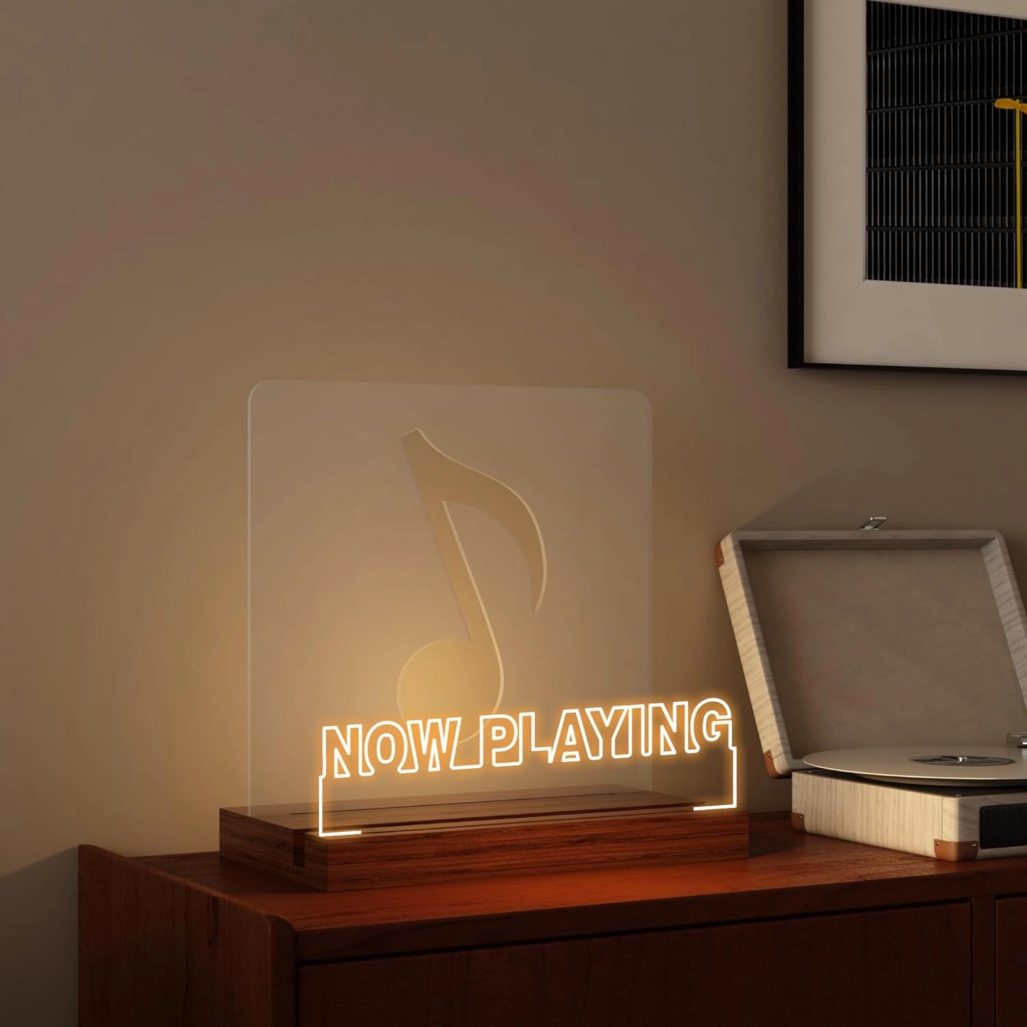 YuanDian Now Playing Vinyl Stand, Light up Now Spinning Record Stand, Wooden Acrylic Holder for Vinyl Album Display Storage, Record LED Display Storage Collection Holder
