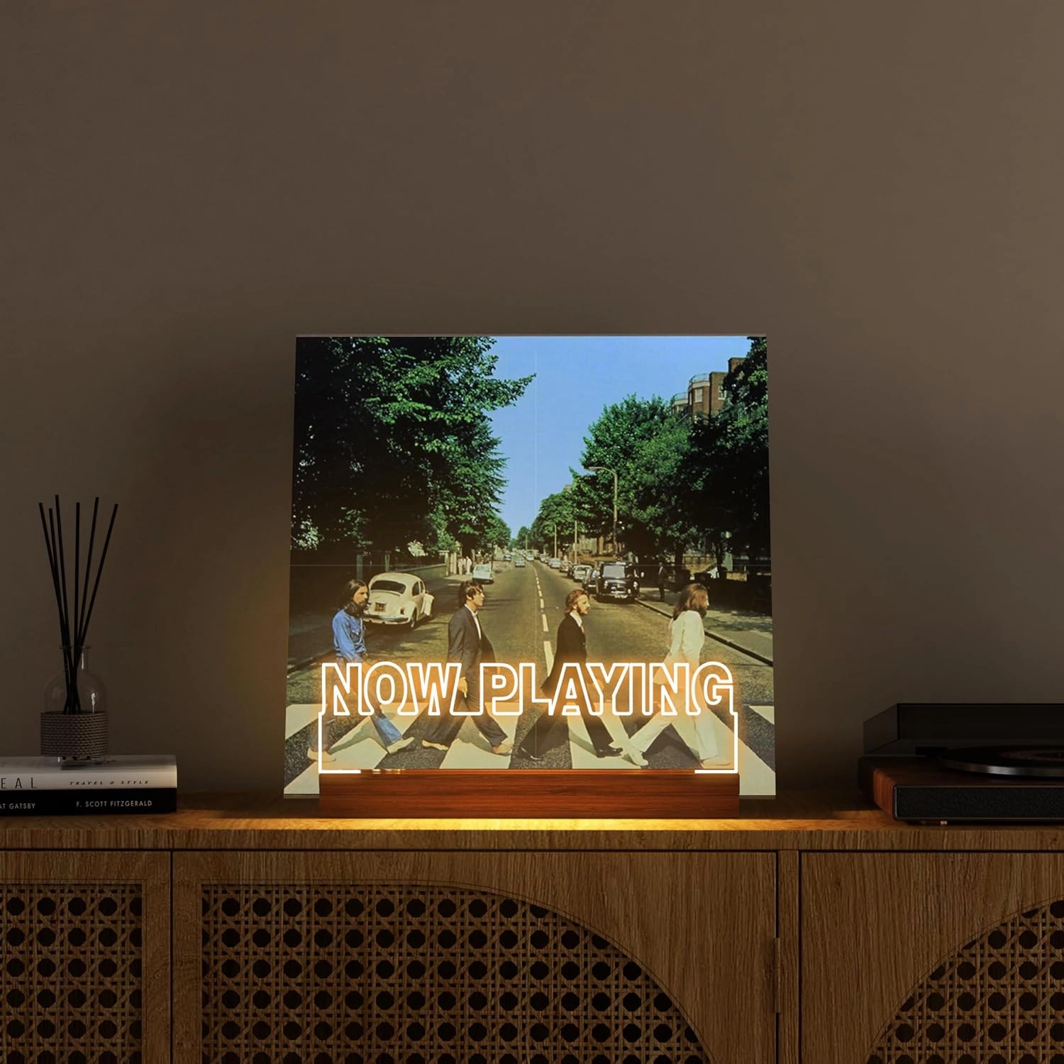 YuanDian Now Playing Vinyl Stand, Light up Now Spinning Record Stand, Wooden Acrylic Holder for Vinyl Album Display Storage, Record LED Display Storage Collection Holder