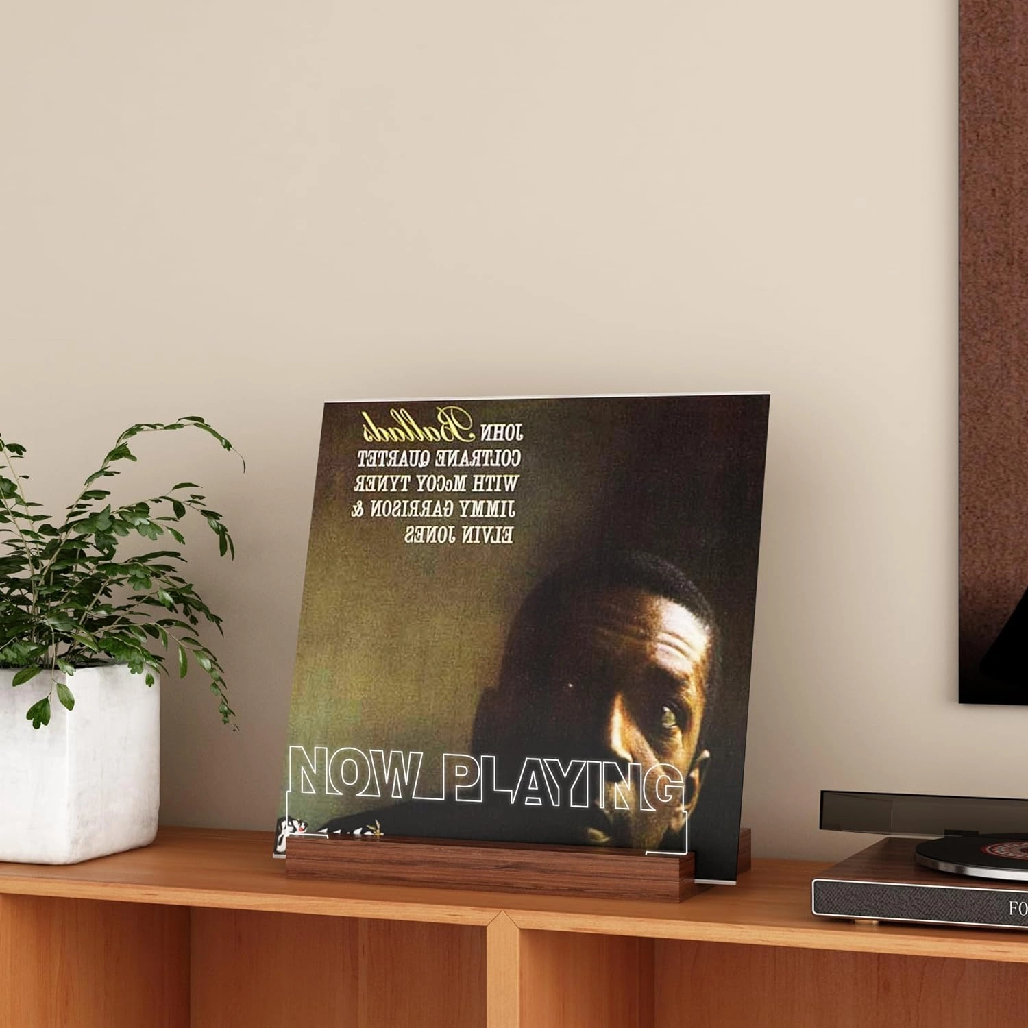 YuanDian Now Playing Vinyl Stand, Light up Now Spinning Record Stand, Wooden Acrylic Holder for Vinyl Album Display Storage, Record LED Display Storage Collection Holder