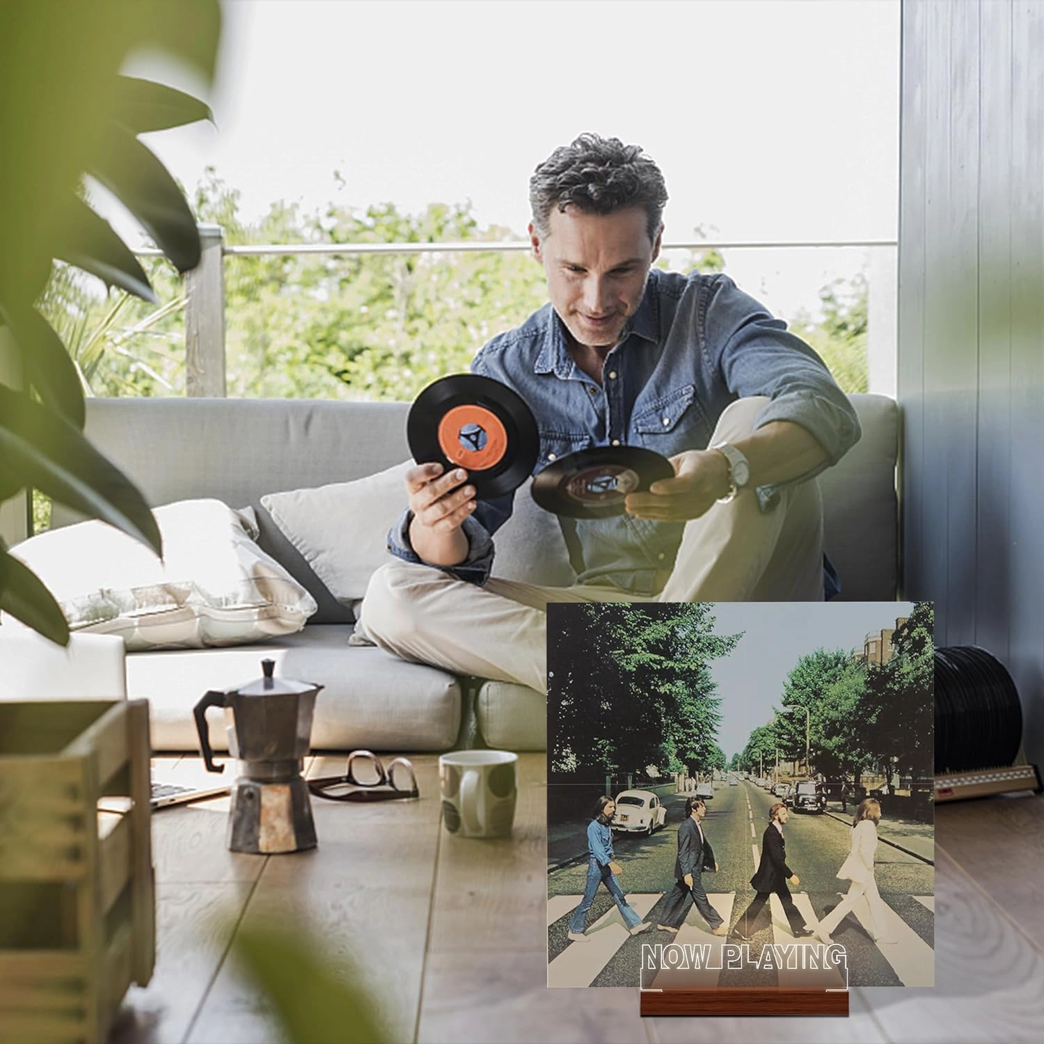 YuanDian Now Playing Vinyl Stand, Light up Now Spinning Record Stand, Wooden Acrylic Holder for Vinyl Album Display Storage, Record LED Display Storage Collection Holder
