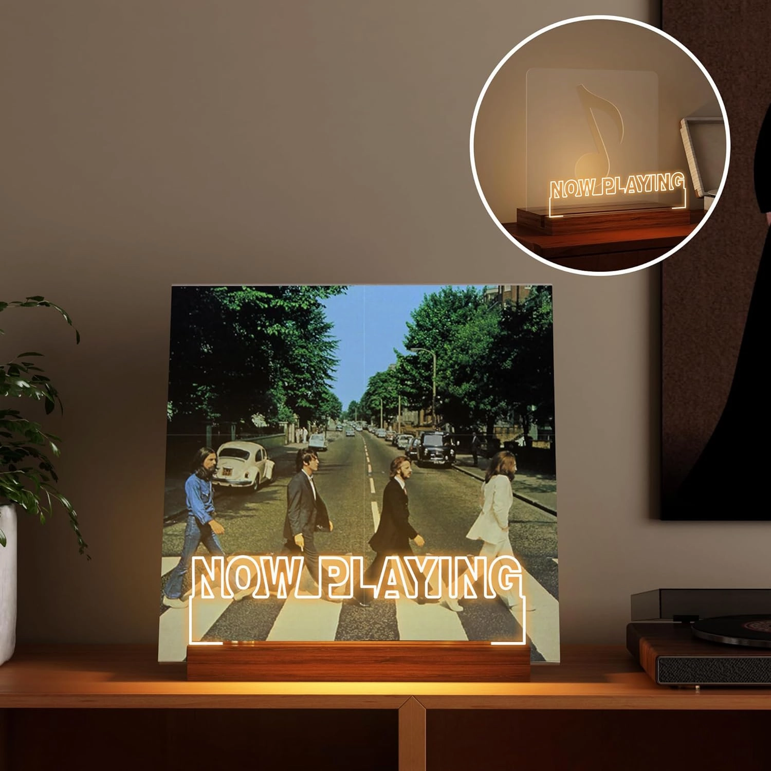 YuanDian Now Playing Vinyl Stand, Light up Now Spinning Record Stand, Wooden Acrylic Holder for Vinyl Album Display Storage, Record LED Display Storage Collection Holder