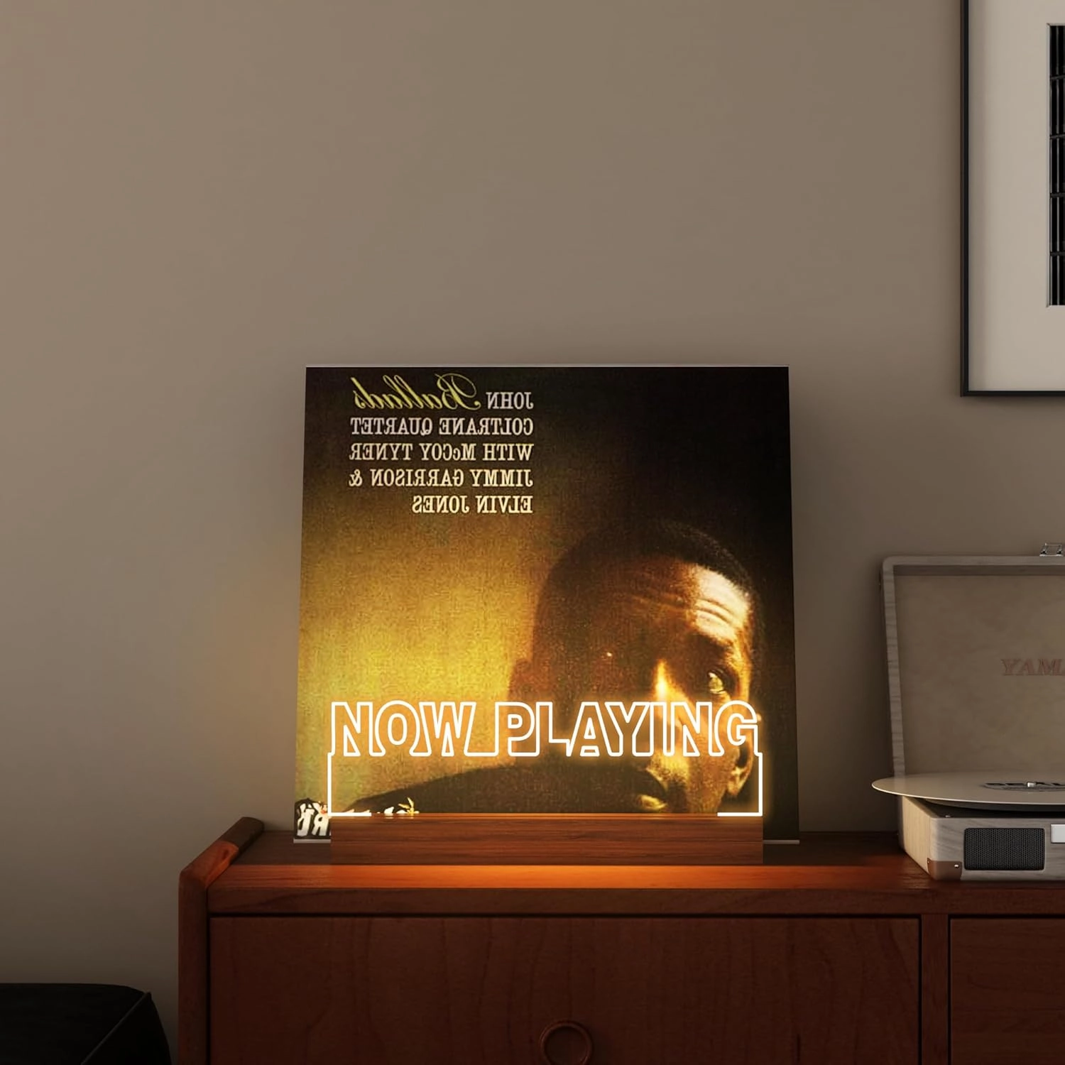 YuanDian Now Playing Vinyl Stand, Light up Now Spinning Record Stand, Wooden Acrylic Holder for Vinyl Album Display Storage, Record LED Display Storage Collection Holder
