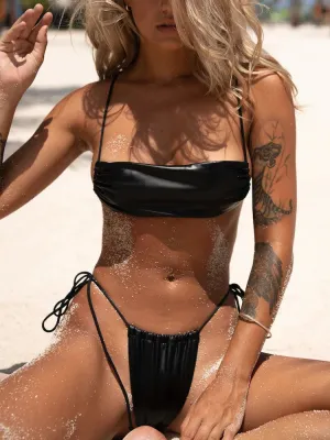 ZASUWA Female Faux Leather Leopard Bikini Sets