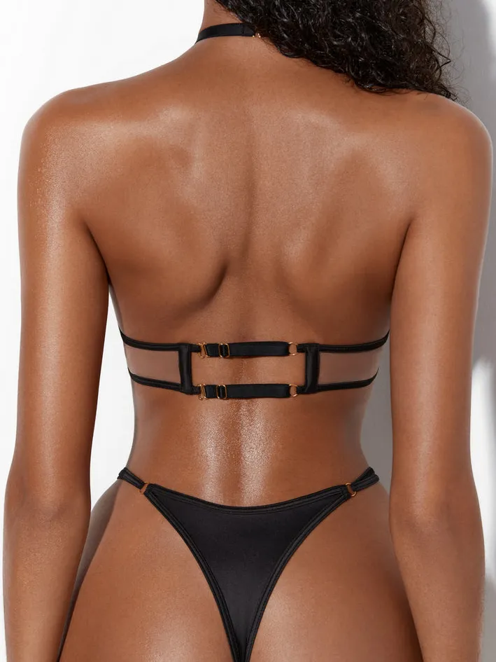 ZASUWA Female Sexy Mesh Halter Adjustable Strap Beach Bikini Set