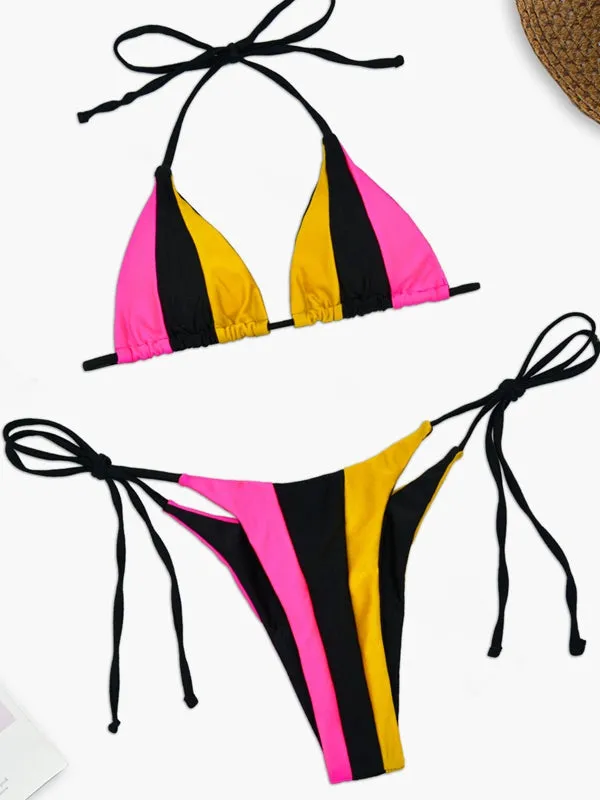 ZASUWA Female Sexy Rainbow Contrast Color Bikini Set