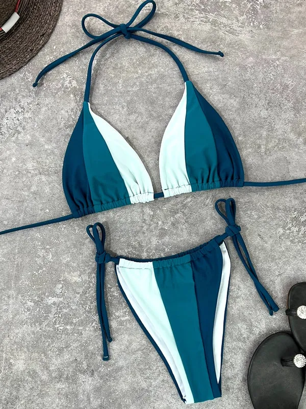 ZASUWA Female Sexy Rainbow Contrast Color Bikini Set