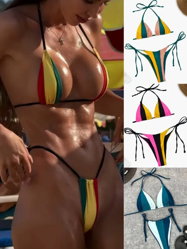 ZASUWA Female Sexy Rainbow Contrast Color Bikini Set