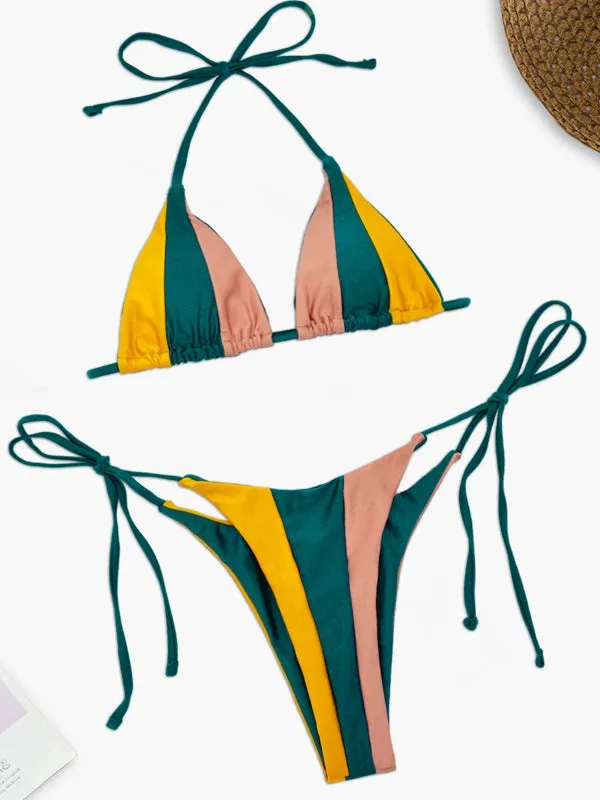 ZASUWA Female Sexy Rainbow Contrast Color Bikini Set
