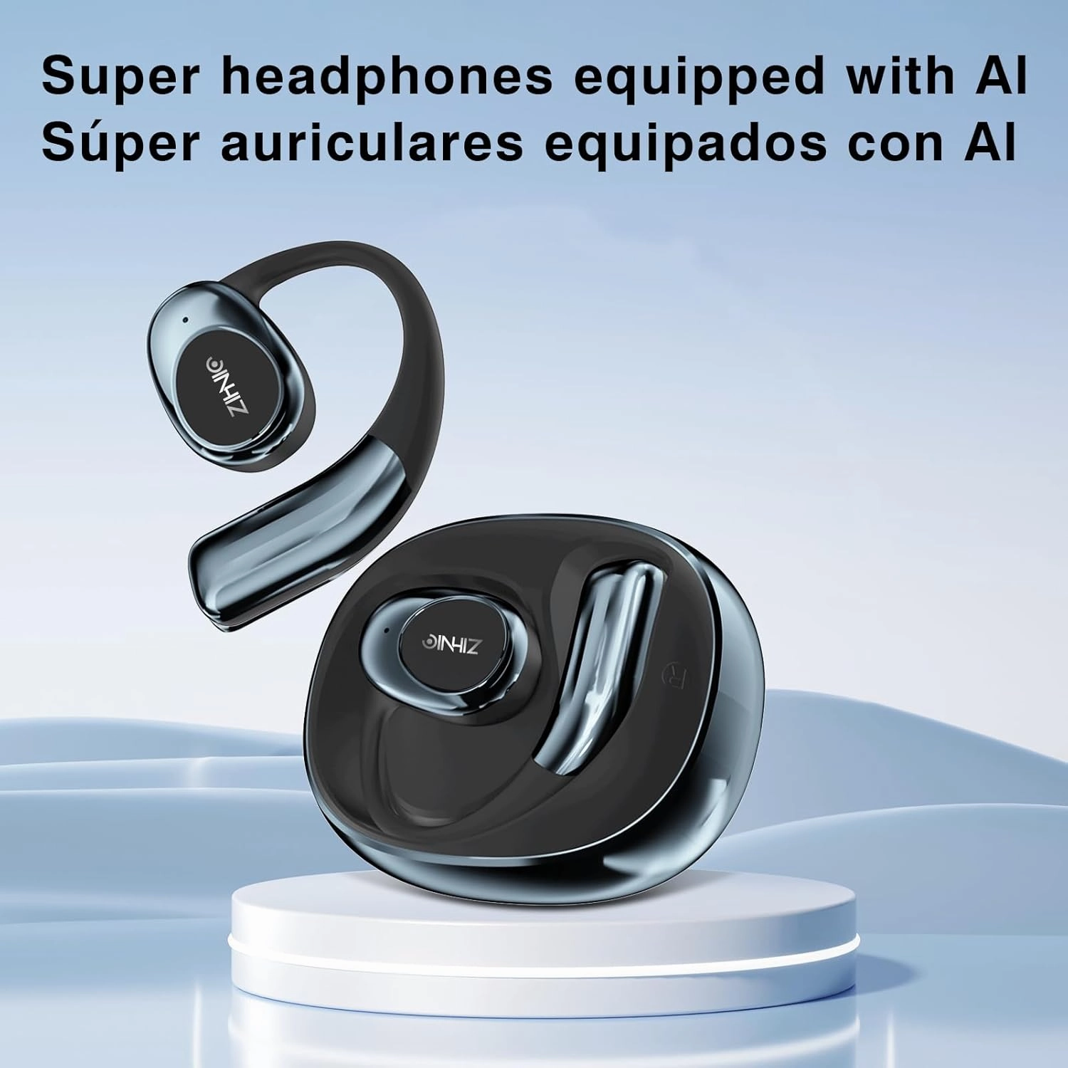 ZIHNIC Wireless 4-Mode AI-Translation Earphones - Real-Time Language Translation, Comfortable Ear Hooks, IPX5 Waterproof, Compatible with Phone, Android Phone (Black)