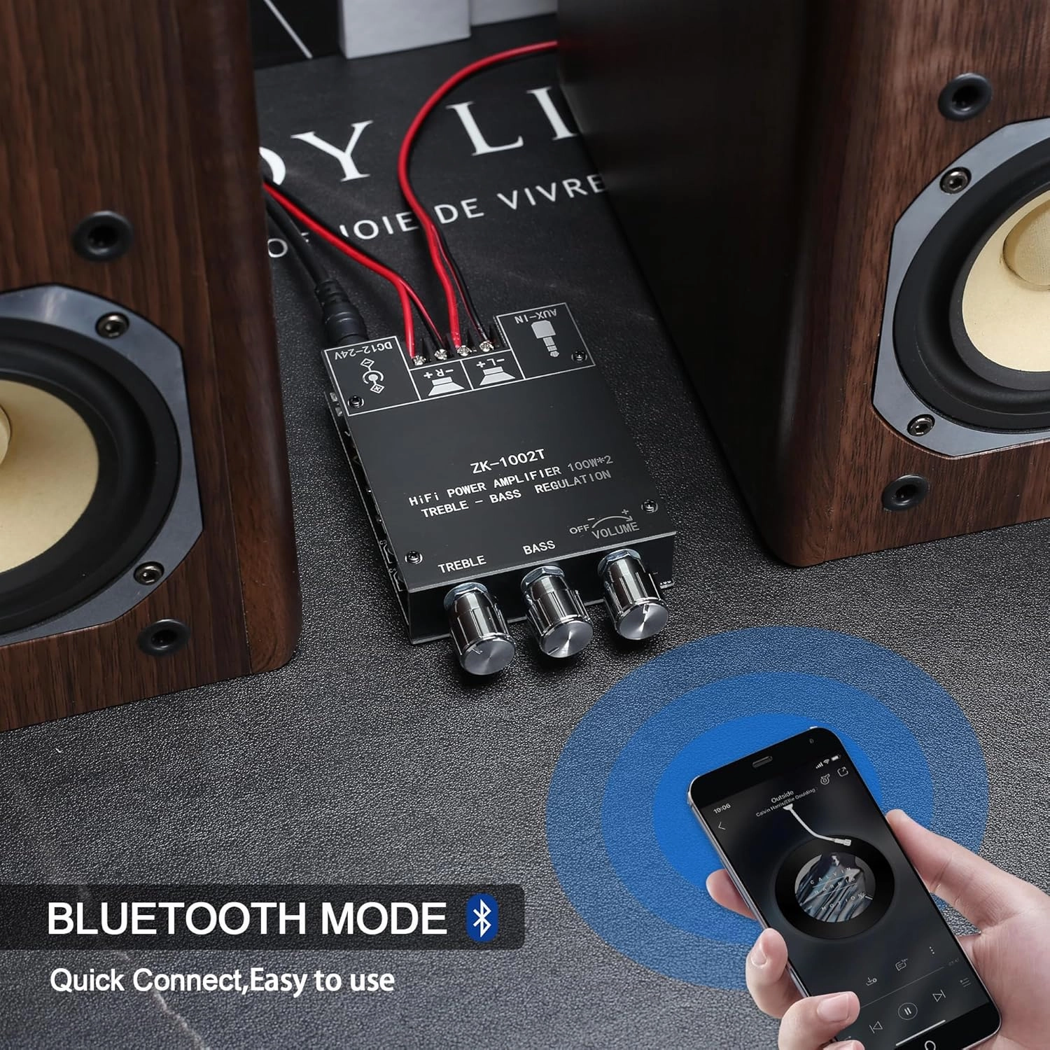 ZK-1002T Bluetooth Amplifier Board with Treble and Bass Control 2.0 Channel Class-D Amplifier 100W 100W Power Output Component Amplifiers