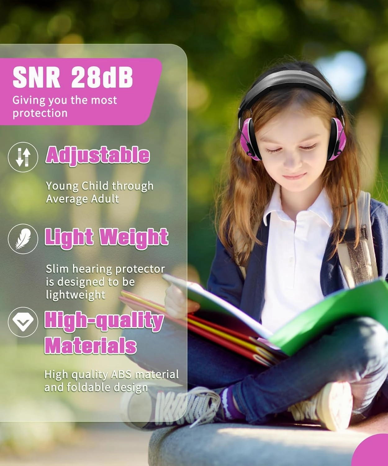 ZOHAN 032 Kids Noise Canceling Headphones - 25dB NRR Kids Ear Protection Earmuffs for School, Monster Jam, Fireworks, Travel, Air Show, Concert, Autism - Pink